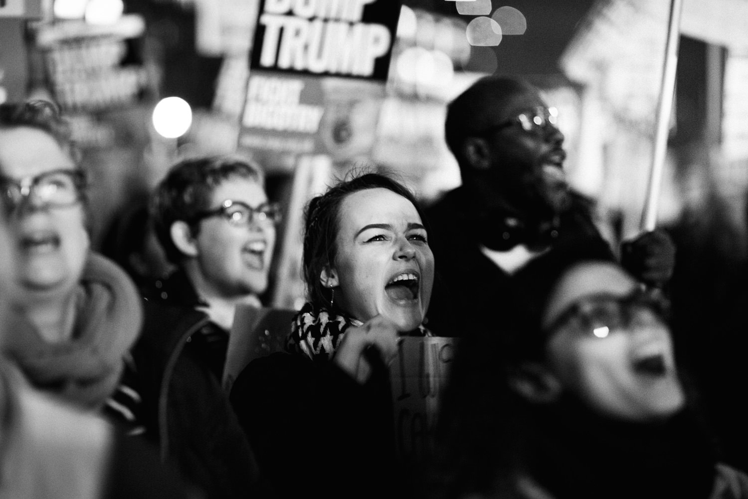 Woman shouting at the march against the Trump visit to the UK