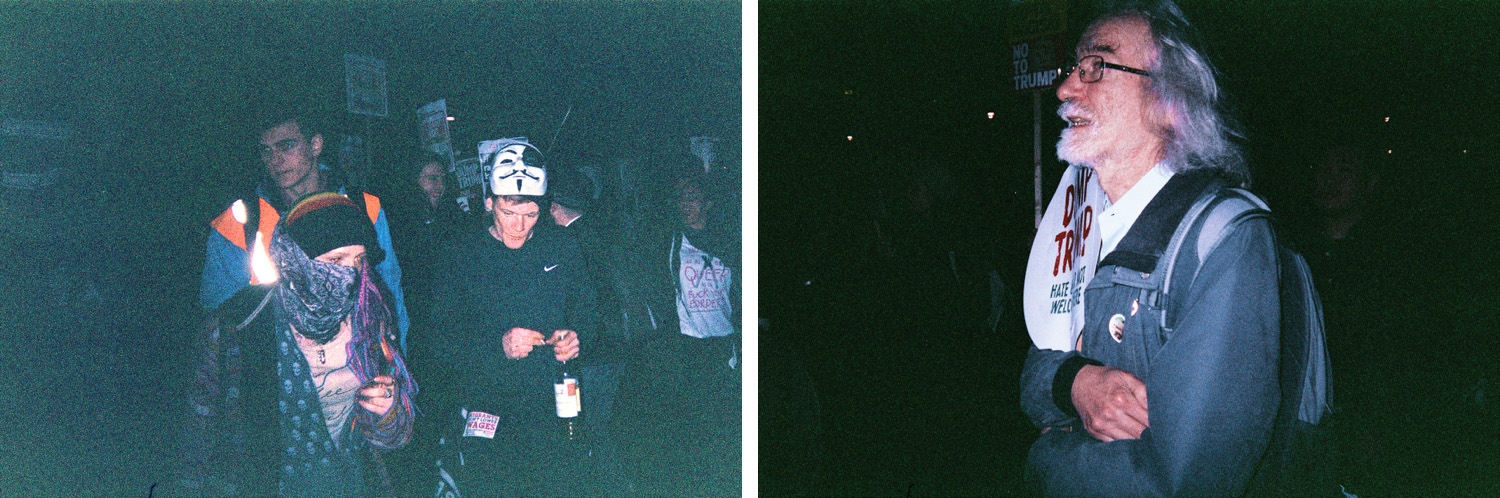 young people at Trump march with faces covered