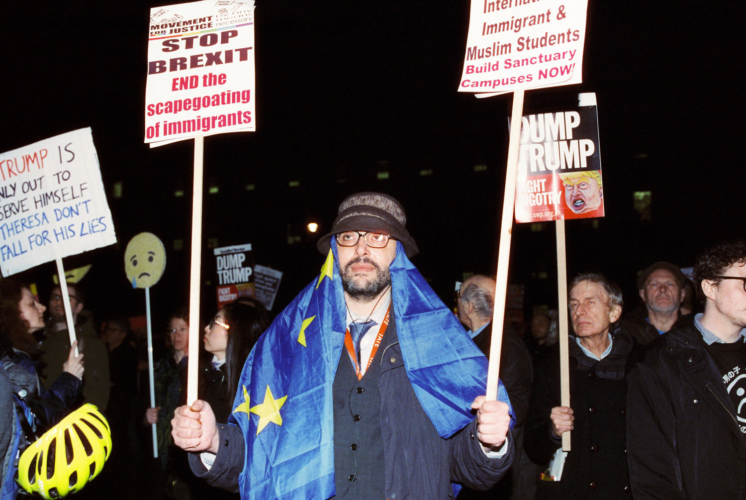 man wrapped in EU flag at London stop Brexit protest 