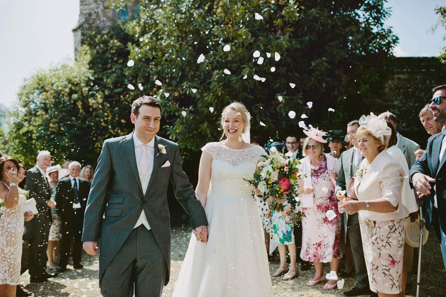 confetti thrown over couple at Brympton Manor House