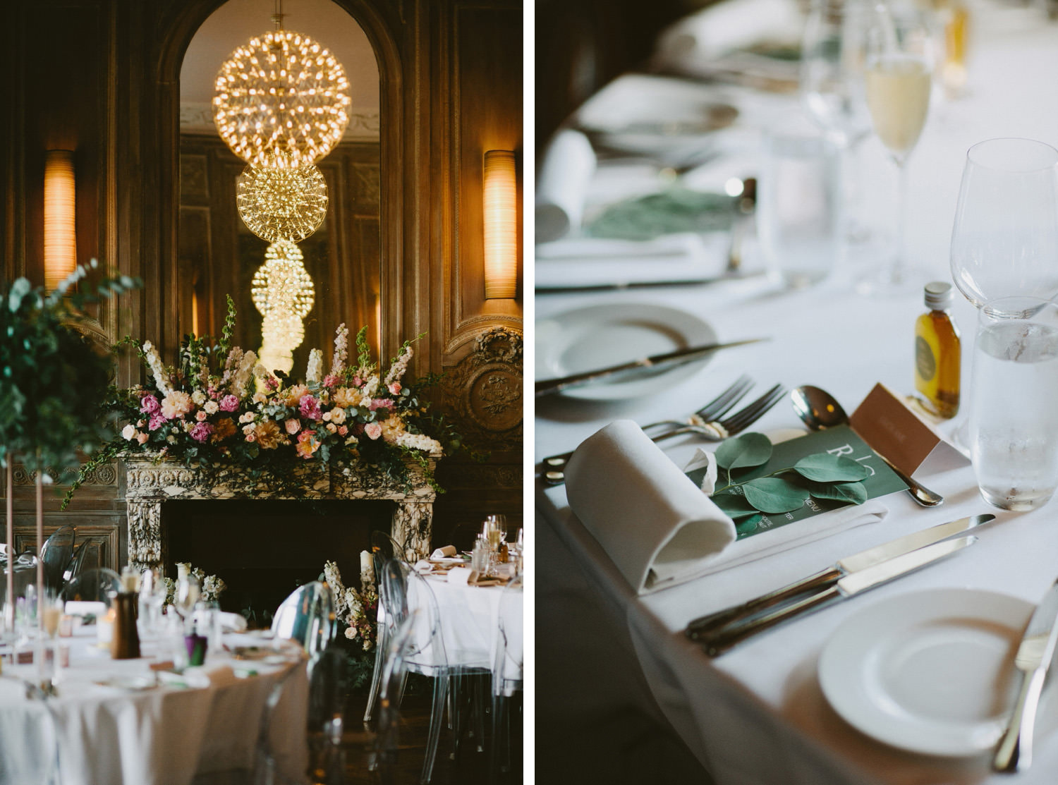 Wedding table settings at Cowley Manor