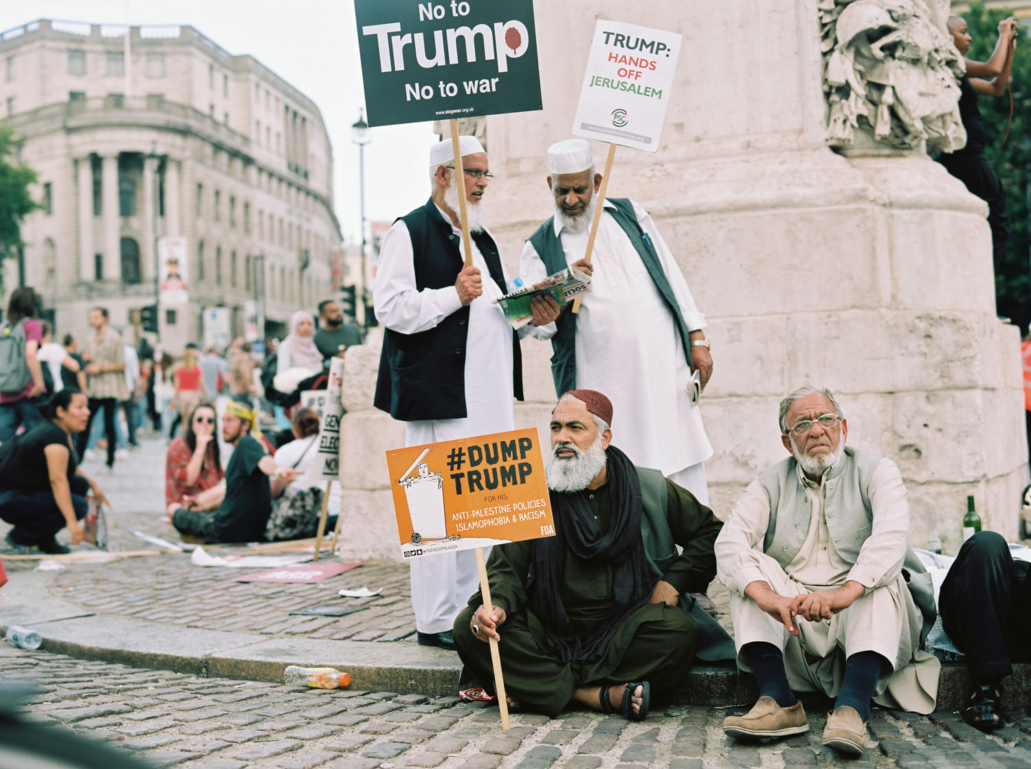 Middle eastern men at Trump protest in Trafalgar square