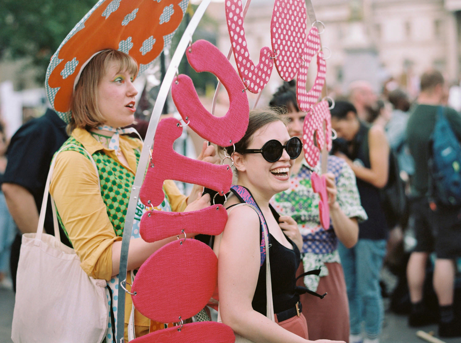 girls in costume at London protests against Trump state visit