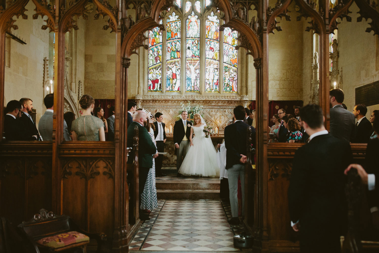 bride and groom in the church at Sudeley Castle 