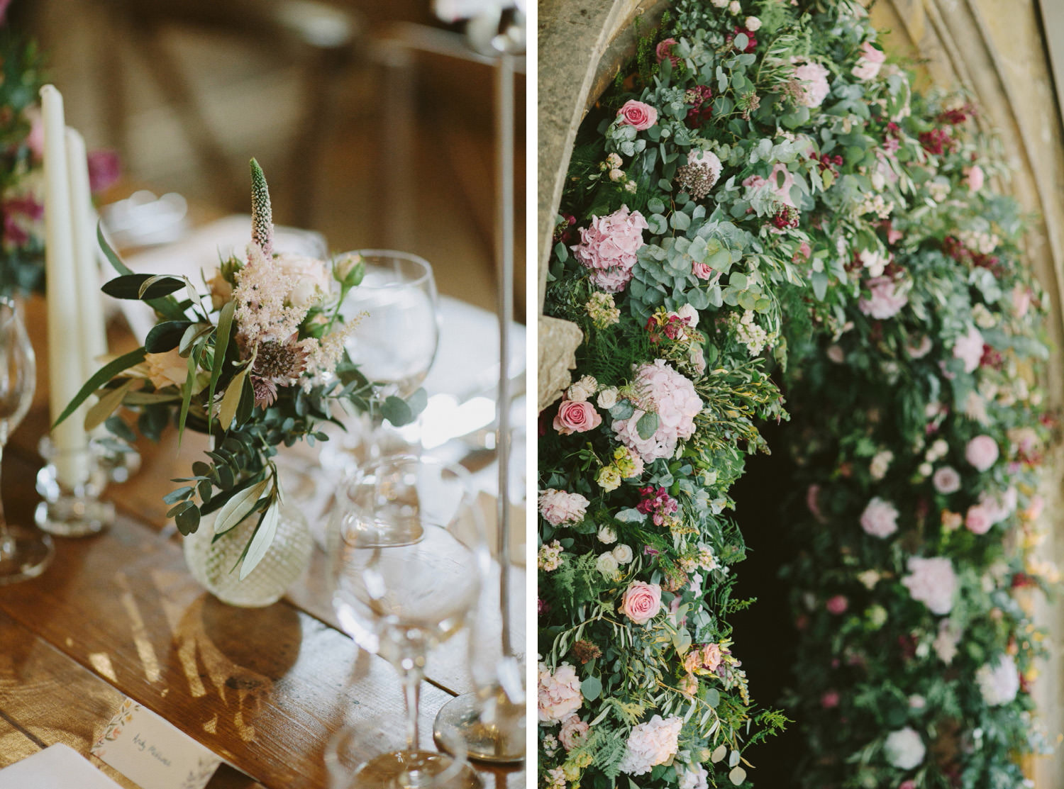 Floral arch at Sudeley Castle wedding