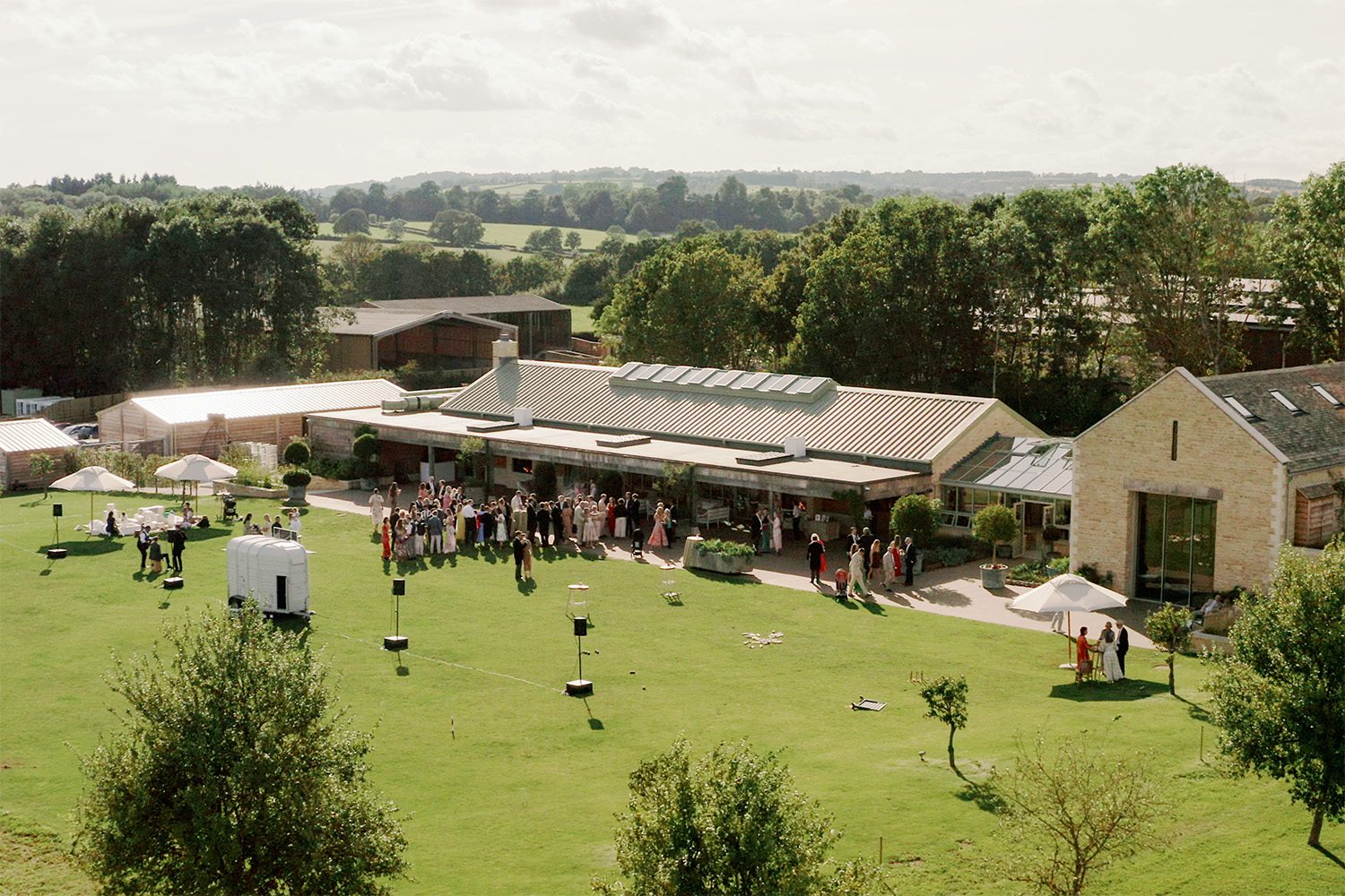 aerial view of Daylesford Farm on a sunny day